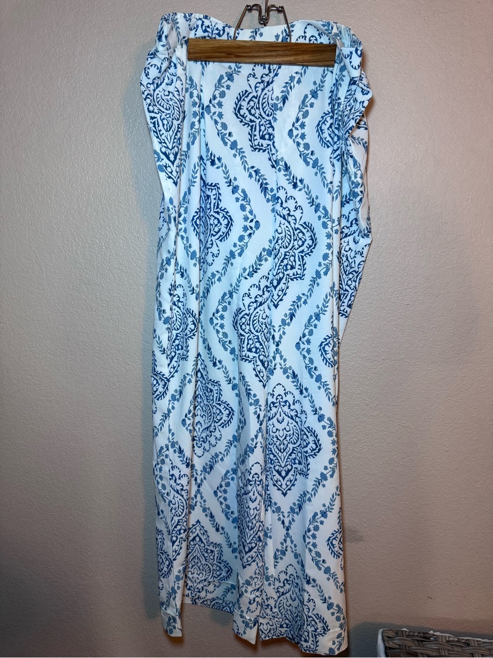 Wide Leg Printed Palazzo Pants - Blue & White